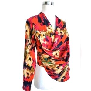 Haute Hippie Vibrant Multicolor Drape Blouse Women's 100% Silk Top 2 Style